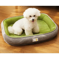 Cozy pet bed for a furry friend with a fluffy white dog relaxing comfortably