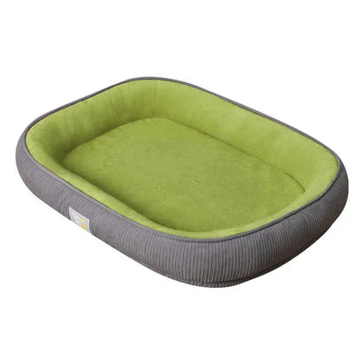 Green and gray corduroy pet bed for a cozy, comfortable rest for your furry friend