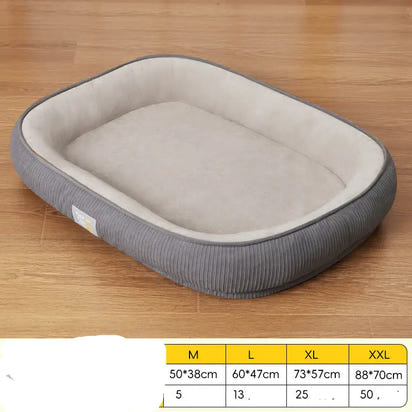 Gray corduroy pet bed with soft interior for your furry friend’s comfort
