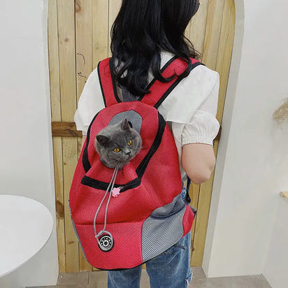 Red pet carrier backpack for cats, lightweight and comfortable pet carrier backpack for travel