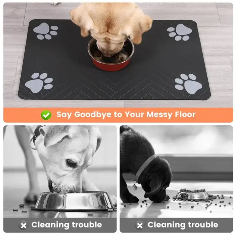 Pet Feeding Mat with Paw Prints for Dogs, Non-Slip and Easy to Clean