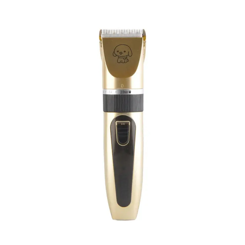 Gold-colored pet hair shaver trimming grooming tool for pesky pets for smooth grooming