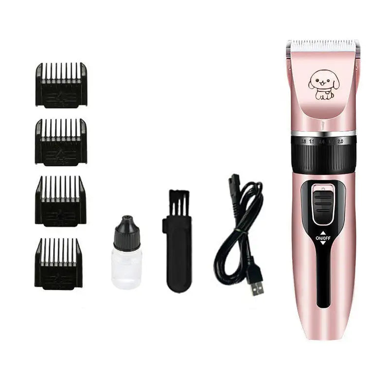 Rose gold pet grooming kit with pet hair shaver and trimming grooming tool for pesky pets