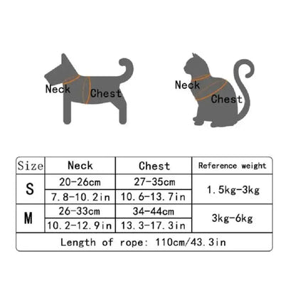 Pet Leash Adjustable Cat Dog Harness sizing chart for adjustable pet leash and dog harness 120cm