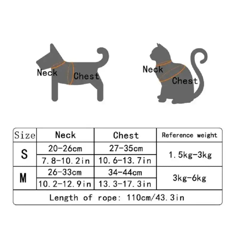 Pet Leash Adjustable Cat Dog Harness sizing chart for adjustable pet leash and dog harness 120cm
