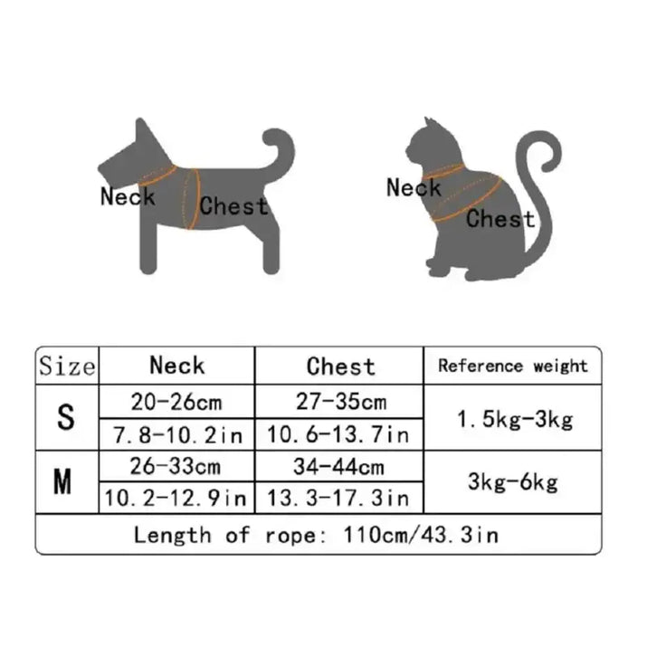 Pet Leash Adjustable Cat Dog Harness sizing chart for adjustable pet leash and dog harness 120cm