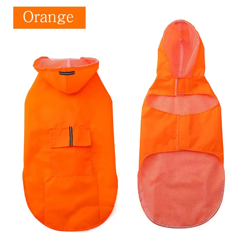 Orange dog raincoat with hood, perfect pet raincoat for rainy weather