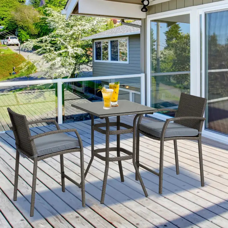Outdoor bar set with drinks.