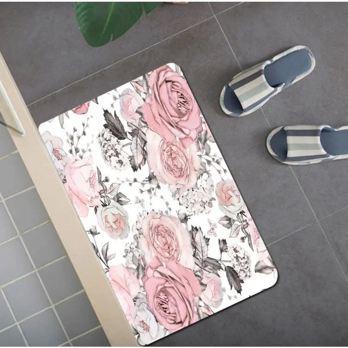 Floral bath mat.