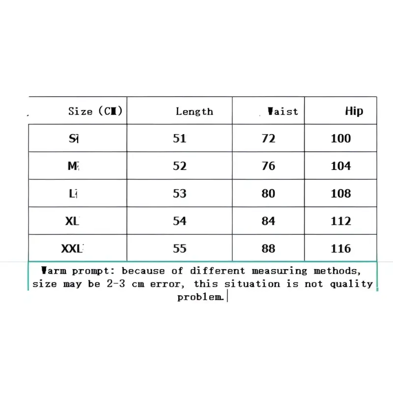 Clothing size chart.