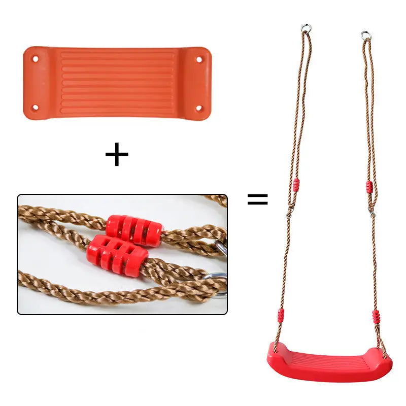 Red swing with rope on plastic outdoor kids curved swing for outdoor play