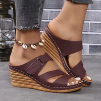 Brown wedge platform round toe sandals with adjustable strap for stylish toe sandals