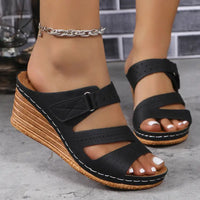 Black wedge platform round toe sandals showcasing stylish round toe toe sandals for summer fashion