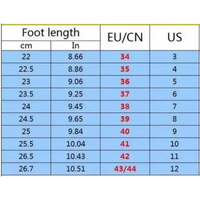 Shoe size conversion chart for Platform Round Toe Sandals featuring round toe design