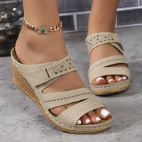 Beige platform round toe sandals with adjustable straps for stylish toe sandals