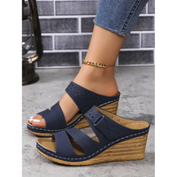 Navy wedge Platform Round Toe Sandals featuring stylish round toe design for summer wear