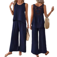 Navy blue two-piece pantsuit.