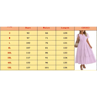 Size chart for a pink dress.