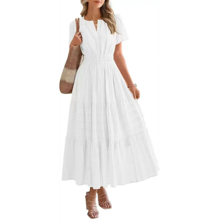 White tiered maxi dress.