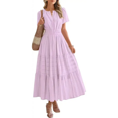 Light purple tiered maxi dress.