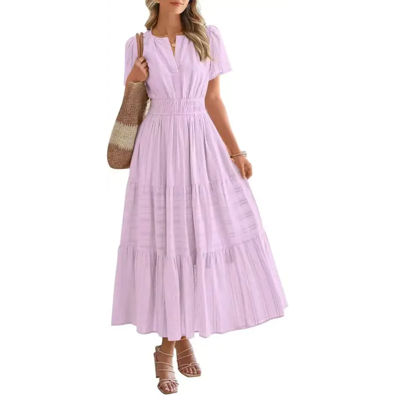 Light purple tiered maxi dress.
