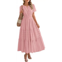 Pink tiered maxi dress.