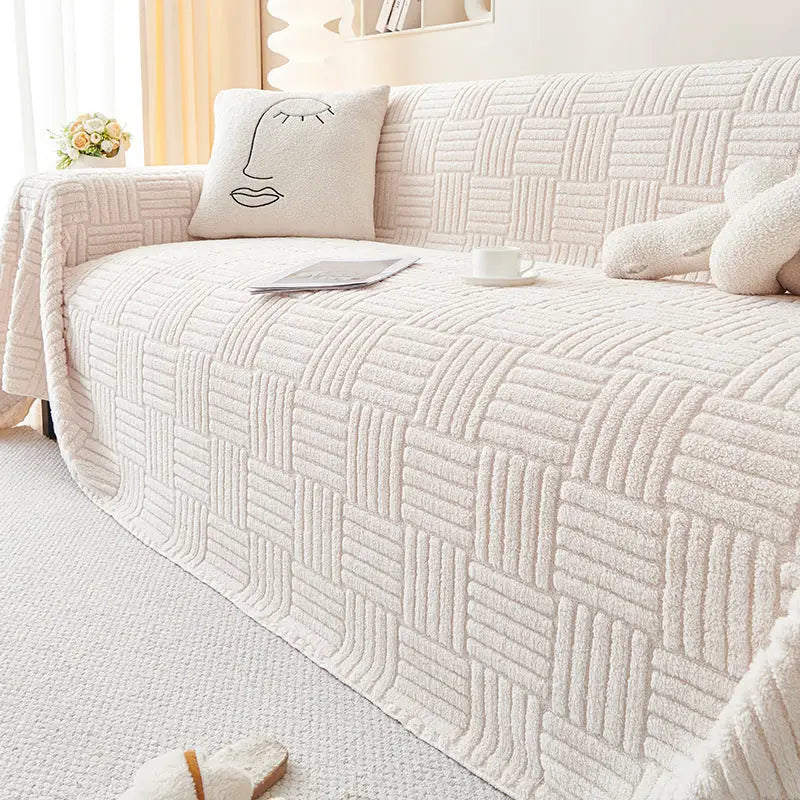 Textured white sofa cover for modern simple sofa to enhance your plush living space