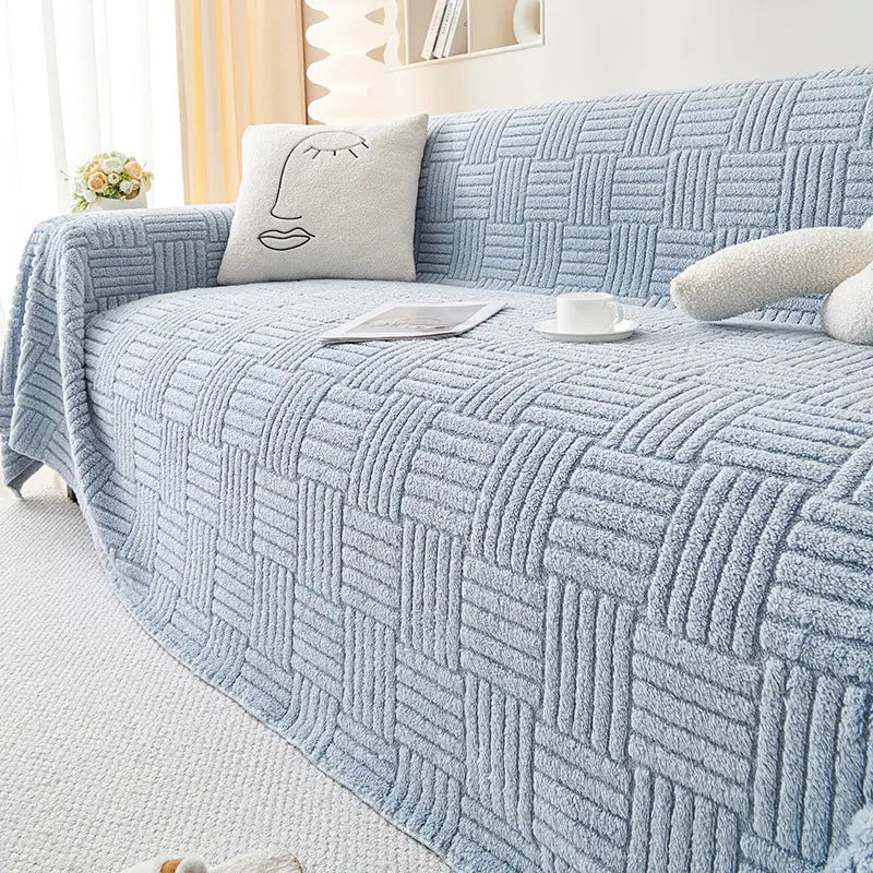 Blue textured sofa cover for modern simple sofas, perfect for plush living spaces