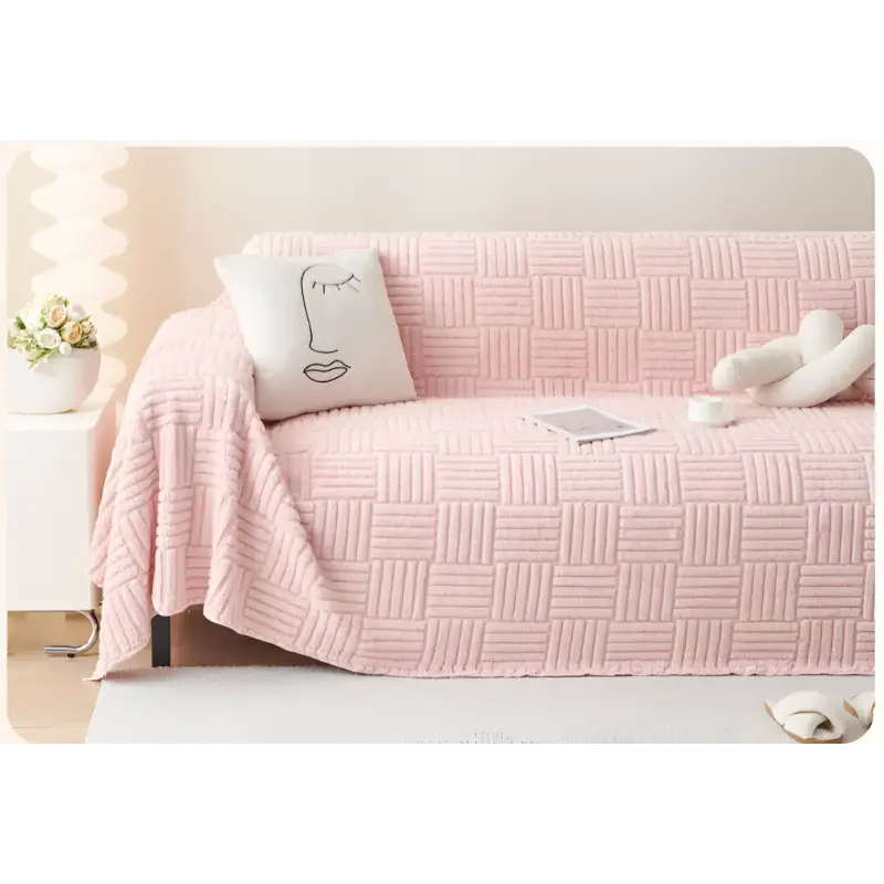 Pink textured sofa cover for modern simple sofa to enhance plush living space comfort