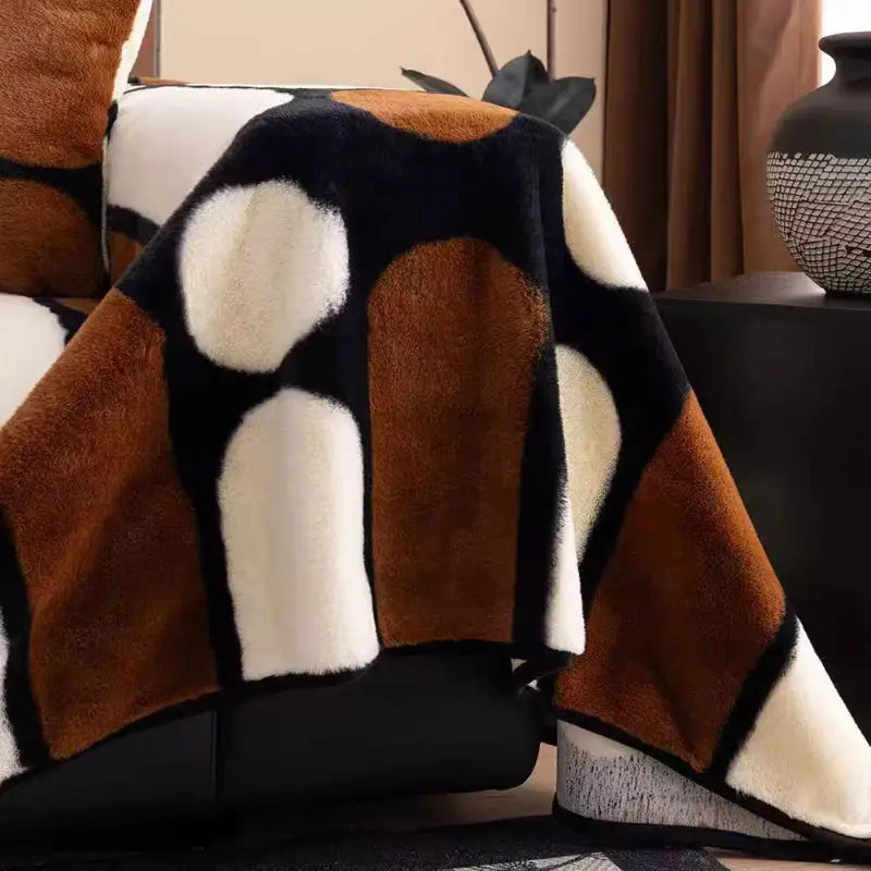 Geometric patterned plush sofa cover throw blanket for cozy living room decor