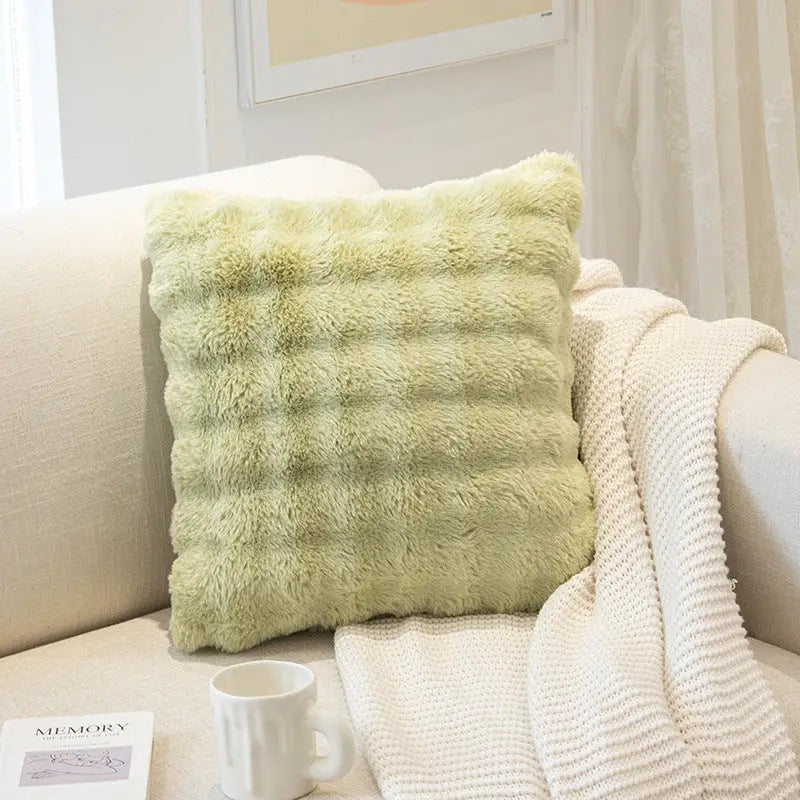 Green faux fur plush throw cushion for cozy decor and stylish throw cushions