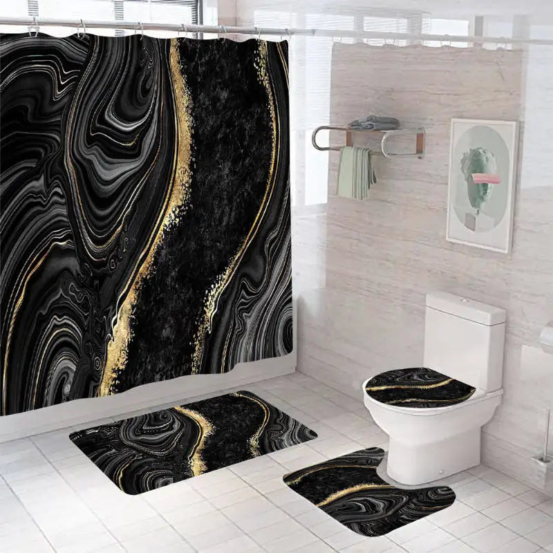 Black and gold marble bathroom set.