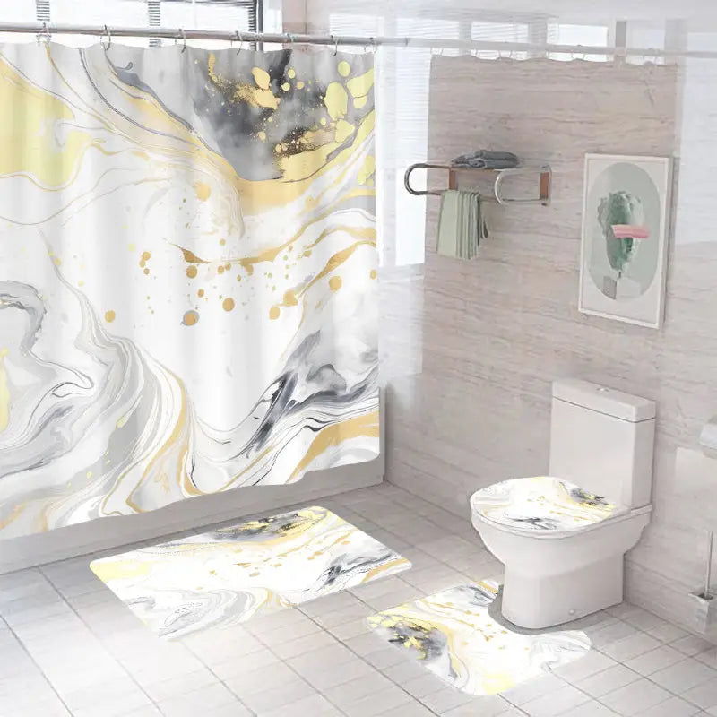 Bathroom set with marble design.