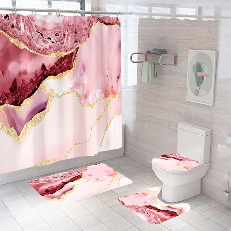 Pink and gold marble bathroom set.