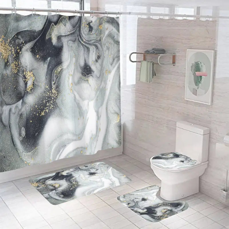 Marble-patterned bathroom set.