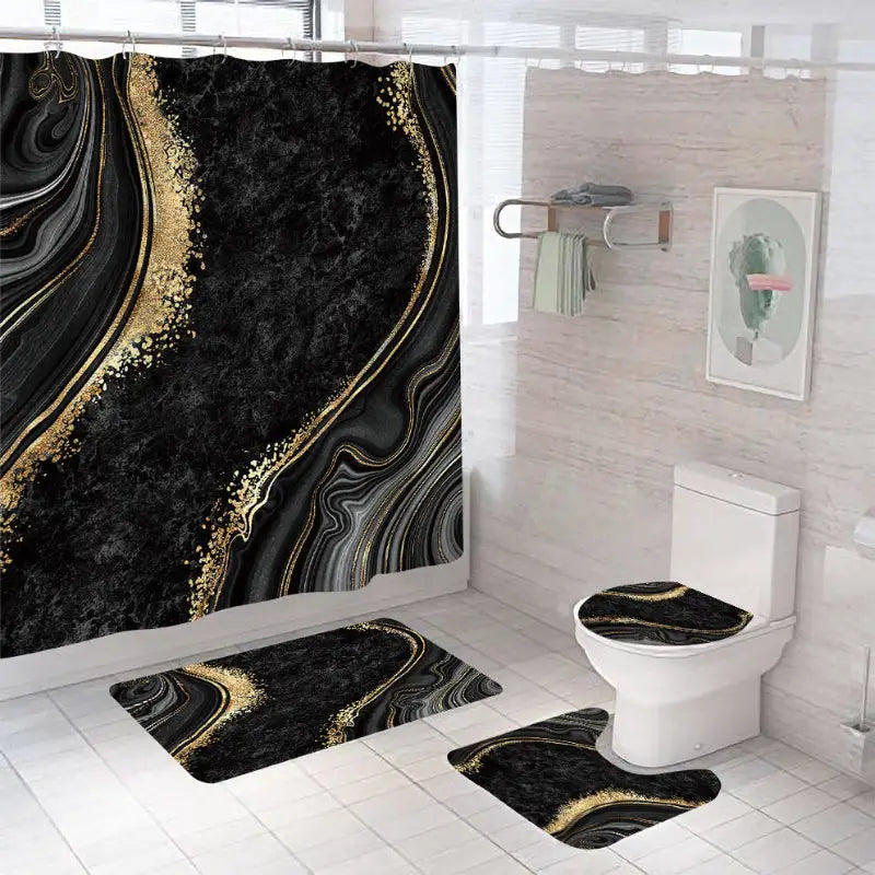 Black and gold marble bathroom set.