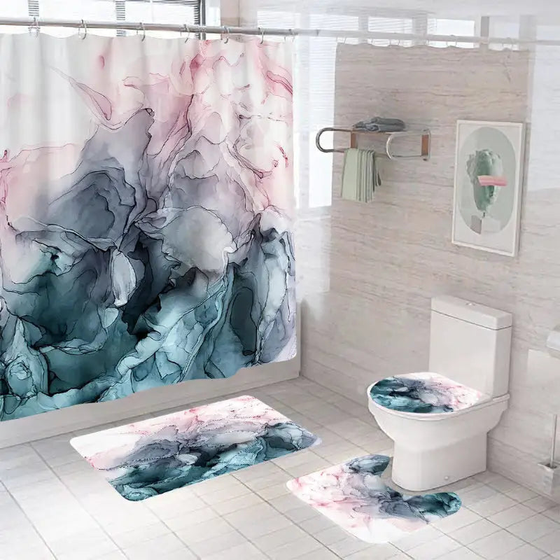 Bathroom set with abstract watercolor design.