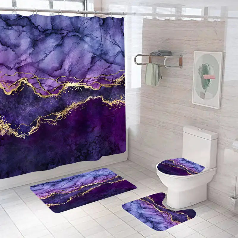 Purple and gold marble bathroom set.