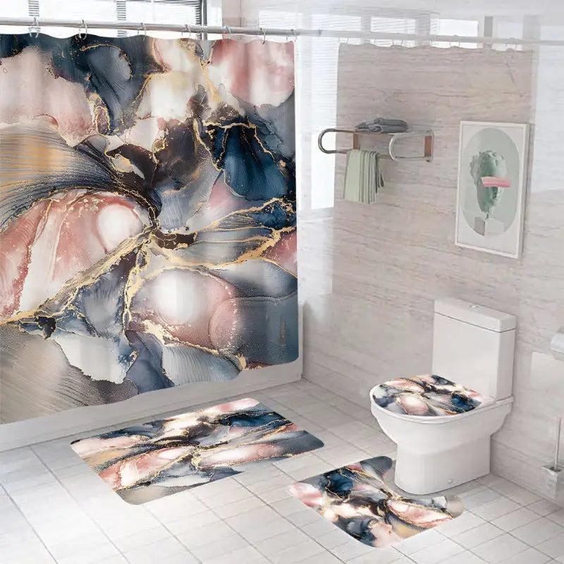 Bathroom set with marble-like design.