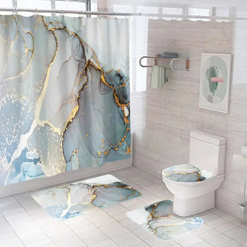 Bathroom set with marble-like design.