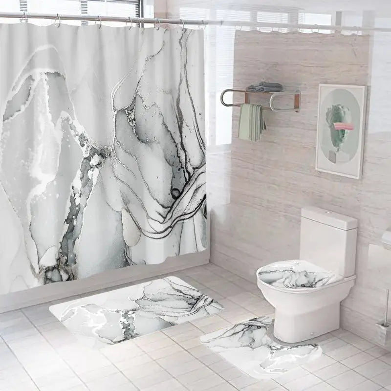 Marble-patterned bathroom set.