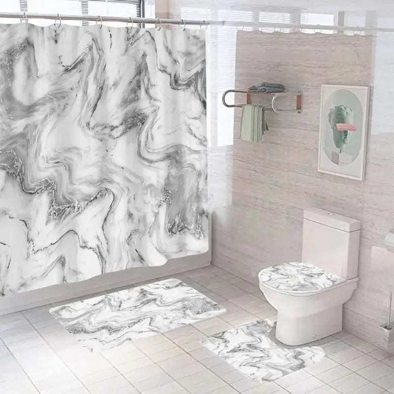 Marble-patterned bathroom set.
