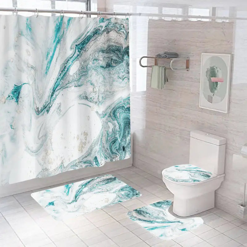 Bathroom set with marble pattern.