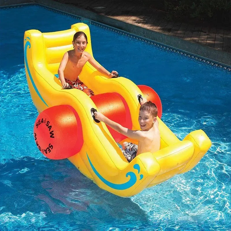 Inflatable seesaw for pools, yellow and red pool inflatable seesaw for kids fun