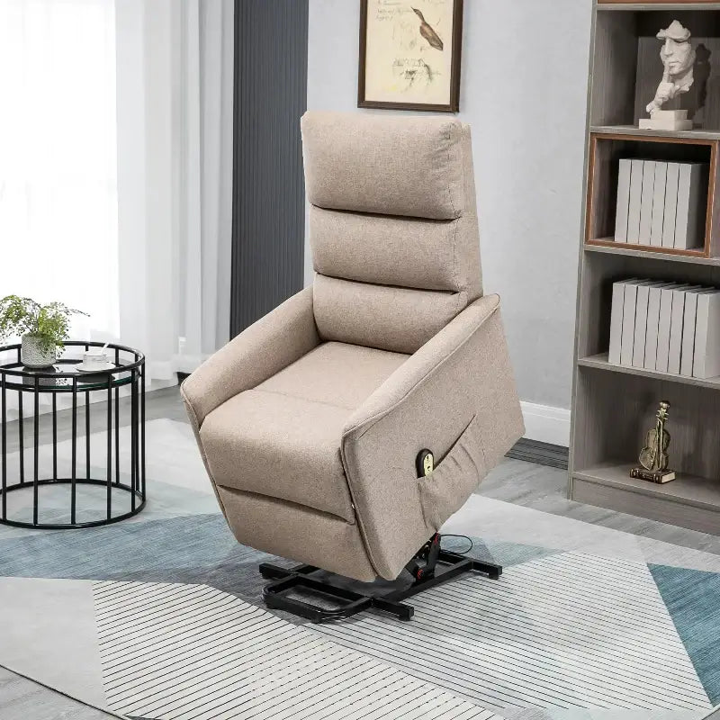 Beige Power Lift Chair reclining and lifting for added comfort and mobility