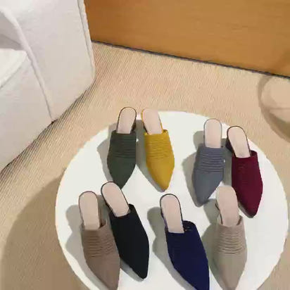 Slip On Baotou Pointed Toe Block Heels