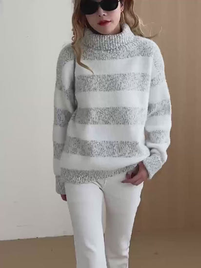 Loose Pullover knitted Striped Sweater