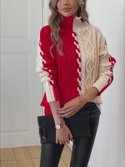 Black and White Turtleneck Knitted Sweater