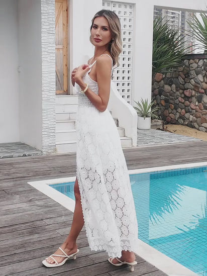 Women Floral Lace Slit Hem Cami Jumpsuit