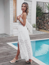 Women Floral Lace Slit Hem Cami Jumpsuit